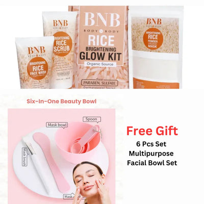 BNB 3 in 1 Brightening Glow Kit Rice Scrub Face Wash + Mask