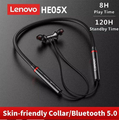 Lenovo HE05x Bluetooth 5.0 Magnetic Neckband Earphones, Mic, 12Hrs