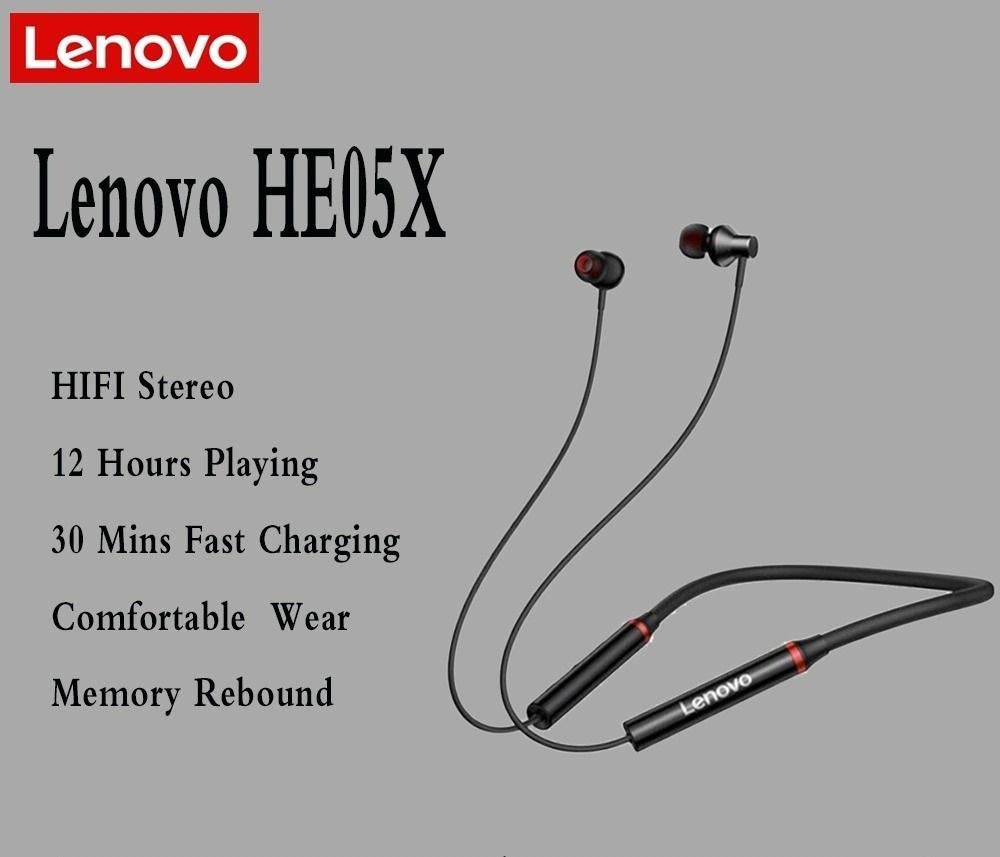 Lenovo HE05x Bluetooth 5.0 Magnetic Neckband Earphones, Mic, 12Hrs