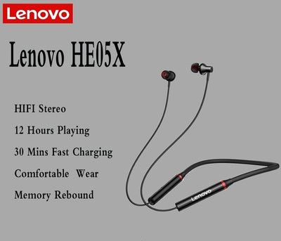 Lenovo HE05x Bluetooth 5.0 Magnetic Neckband Earphones, Mic, 12Hrs