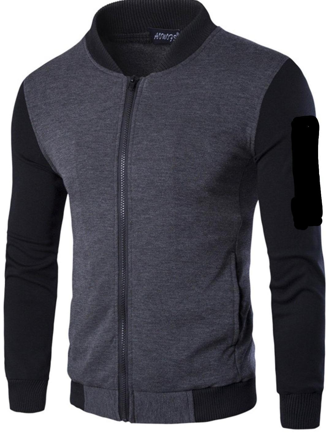 Men's Grey Polyester Jacket - 1 Pc - Plain Pattern Style