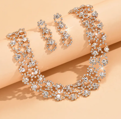 Jewelry Set Rhinestone Earrings Necklace
