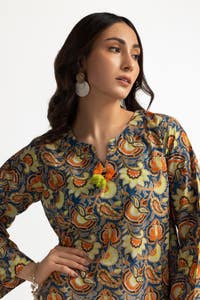 Jacquard Embellished Shirt And Printed Lawn Trouser