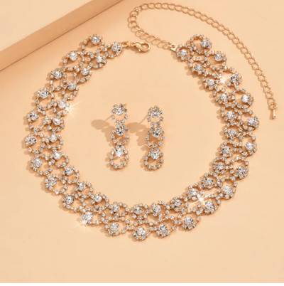 Jewelry Set Rhinestone Earrings Necklace